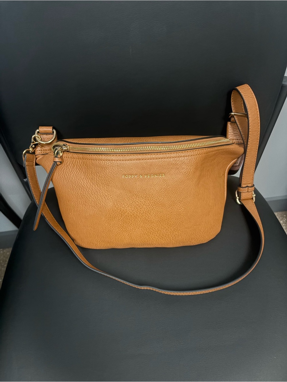 Poppy & Peonies Cognac Pebbled Leather Crossbody